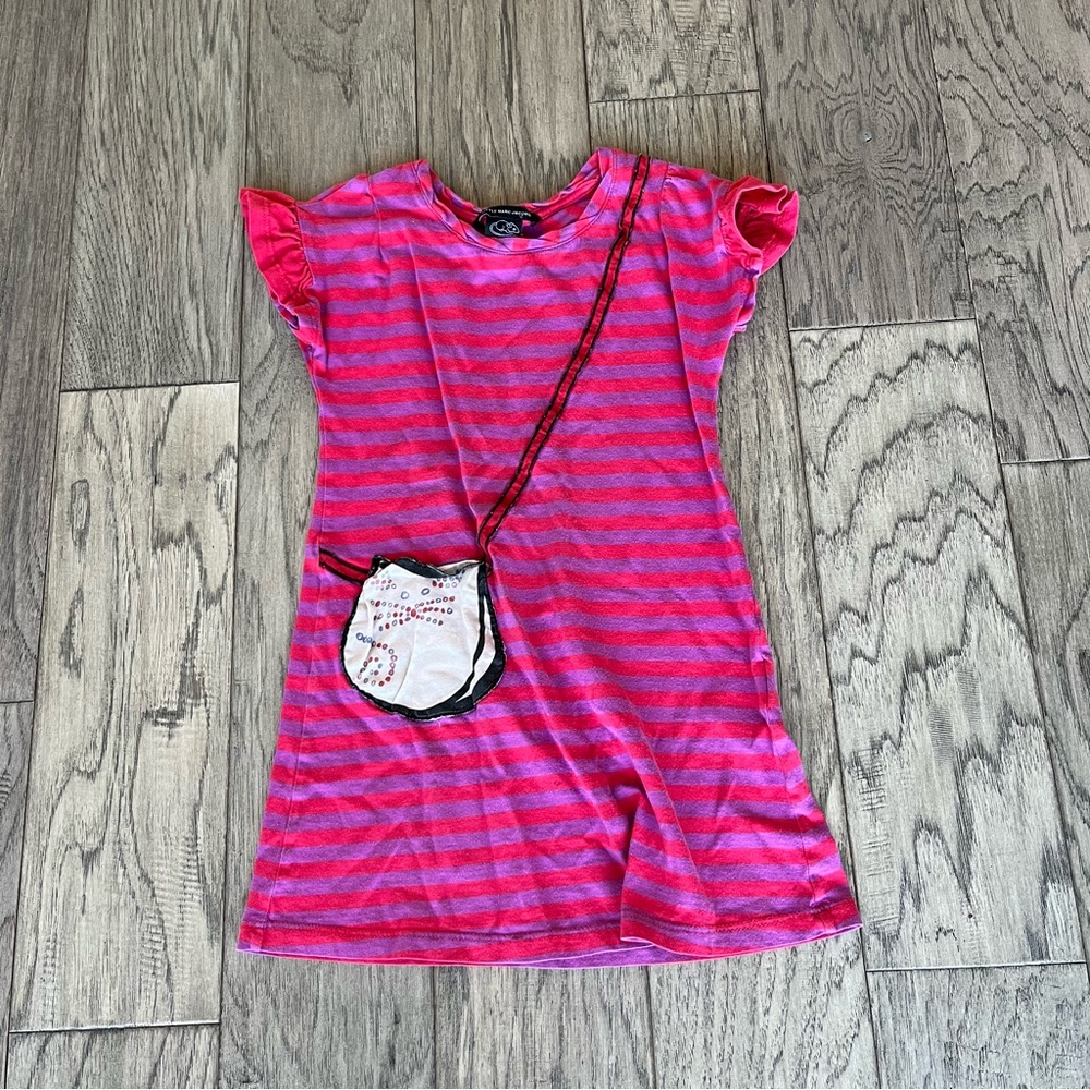 Little Marc Jacobs Pink and Purple Striped Tee Dress with Purse Graphic